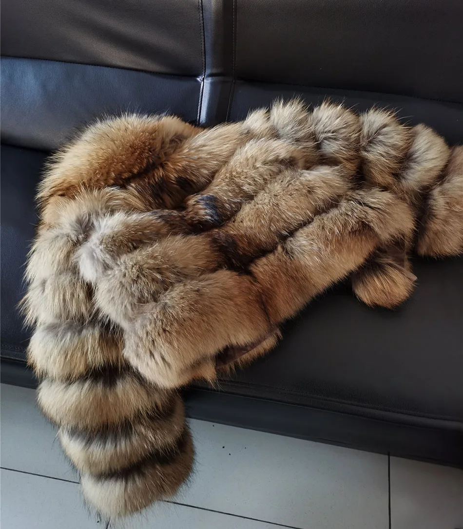 2026 Maomaokong Real Fur Coat Women Natural Raccoon Fur Jacket Female Winter Warm Fox Fur Coat High Quality Long Sleeve With Hat