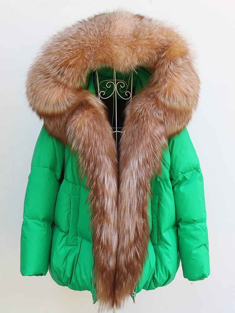 New Fashion Outerwear Puffer Jacket 2024 Women Coat White Duck Down Jacket Super Large Real Silver Fox Fur Collar Hooded