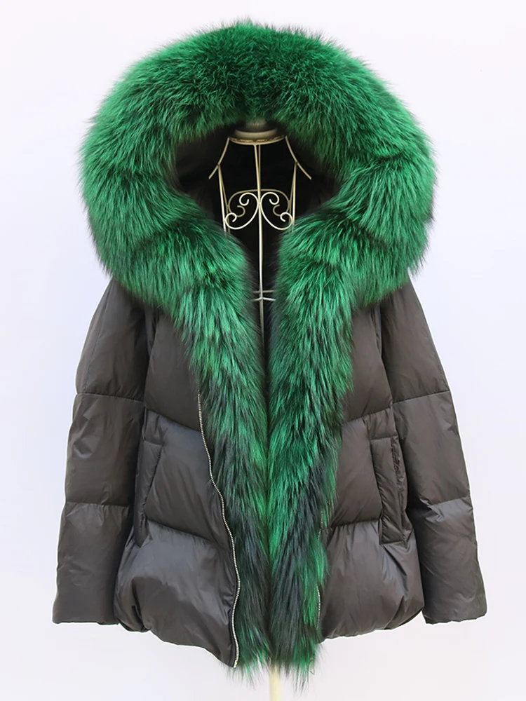 New Fashion Outerwear Puffer Jacket 2024 Women Coat White Duck Down Jacket Super Large Real Silver Fox Fur Collar Hooded