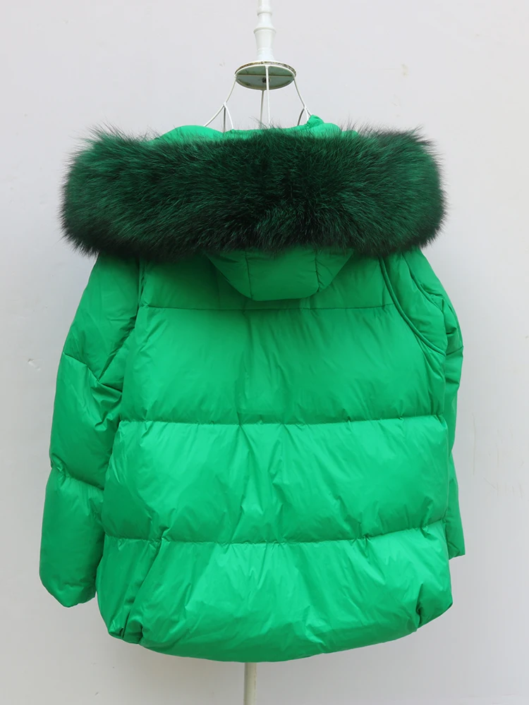 New Fashion Outerwear Puffer Jacket 2024 Women Coat White Duck Down Jacket Super Large Real Silver Fox Fur Collar Hooded