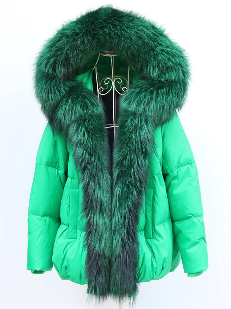 New Fashion Outerwear Puffer Jacket 2024 Women Coat White Duck Down Jacket Super Large Real Silver Fox Fur Collar Hooded