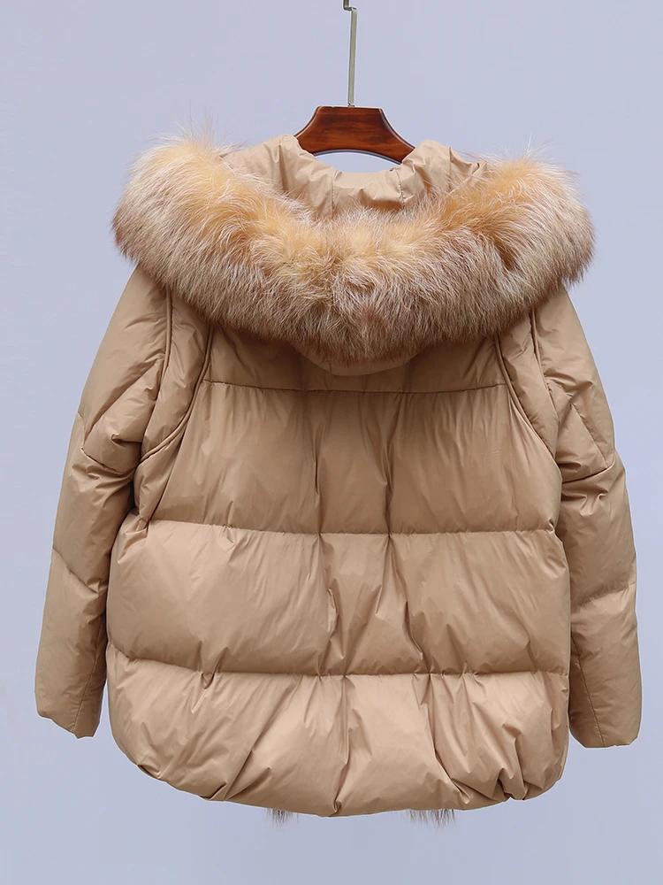 New Fashion Outerwear Puffer Jacket 2024 Women Coat White Duck Down Jacket Super Large Real Silver Fox Fur Collar Hooded