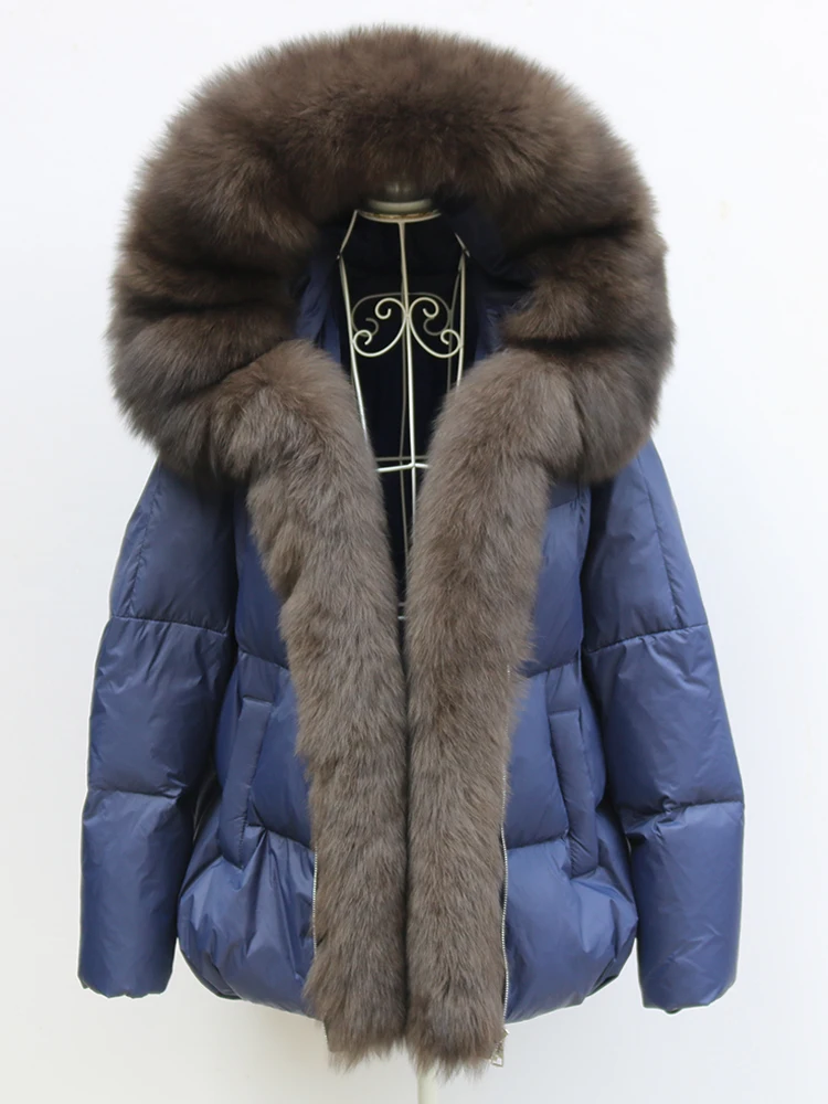 New Fashion Outerwear Puffer Jacket 2024 Women Coat White Duck Down Jacket Super Large Real Silver Fox Fur Collar Hooded