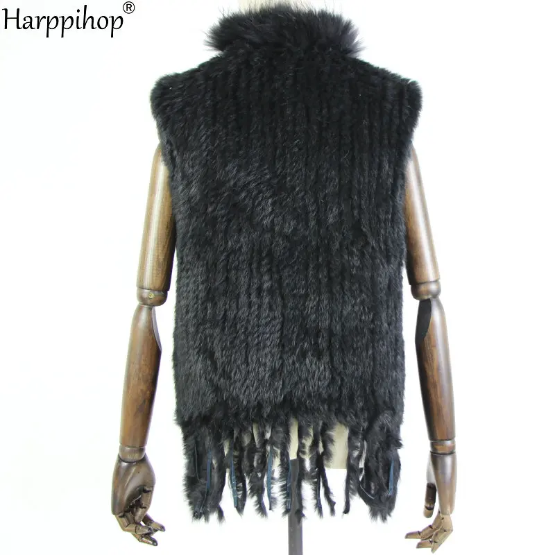 womens natural real rabbit fur vest with raccoon fur collar waistcoat/jackets with pocket rex rabbit knitted winter