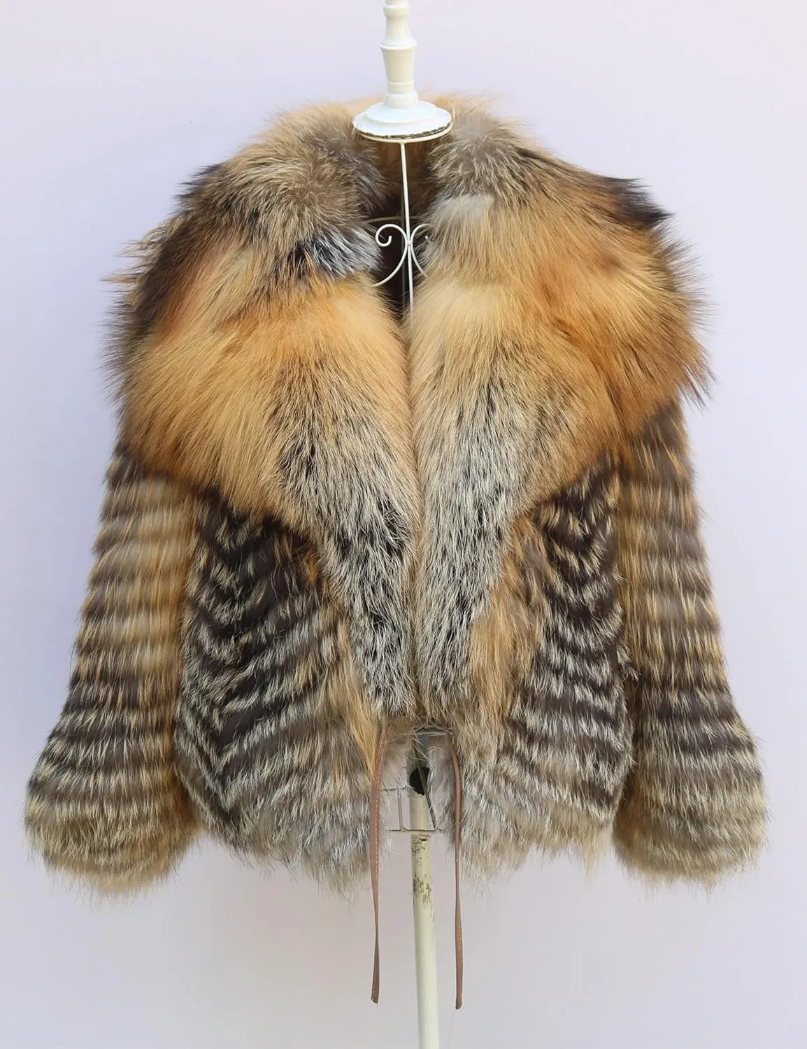 Genuine Women Fox Fur Short Coat Jacket With Big Collar 2026 Silver Red Fox Cozy Fuzzy Outerwear Luxury Casual Stripe Sexy Cloth
