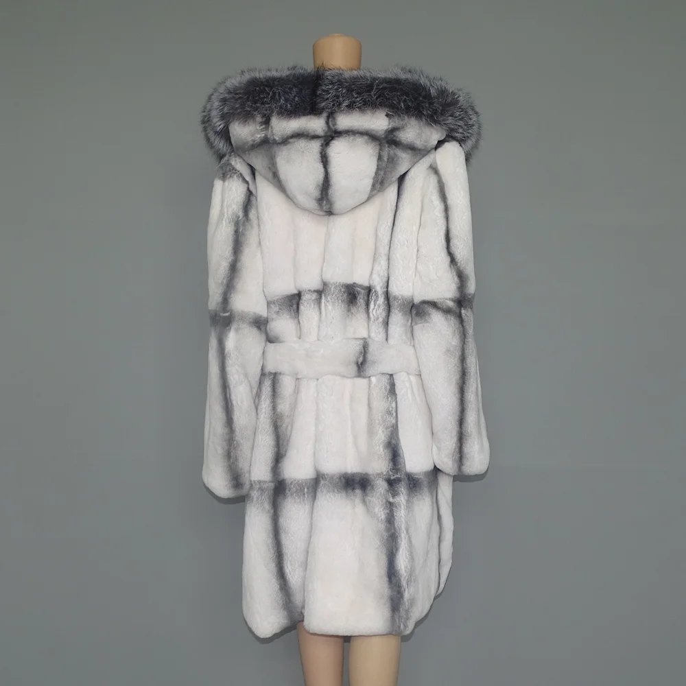 FURTJY Natural Fur Real Fur Coat Lexus Natural Rabbit Fur Coat Woman Fox Fur Collar Thick Warm Overcoat Luxury Outerwear