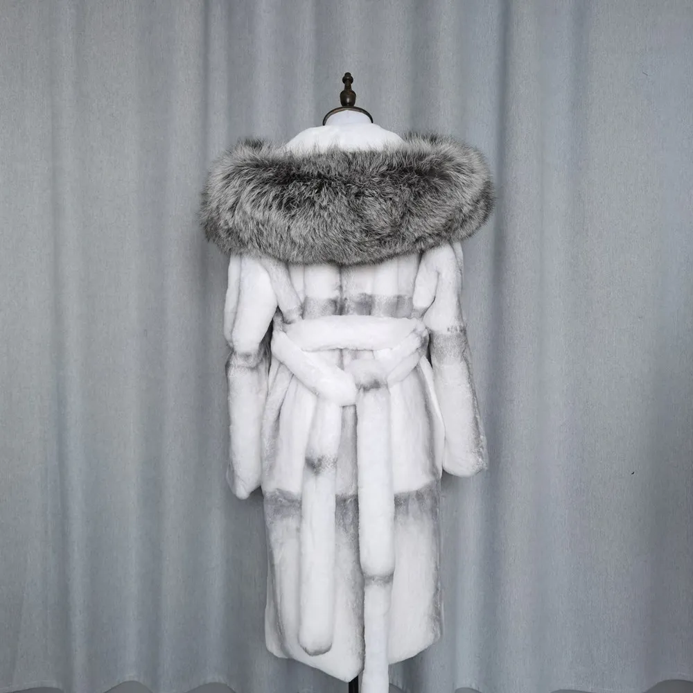 FURTJY Natural Fur Real Fur Coat Lexus Natural Rabbit Fur Coat Woman Fox Fur Collar Thick Warm Overcoat Luxury Outerwear