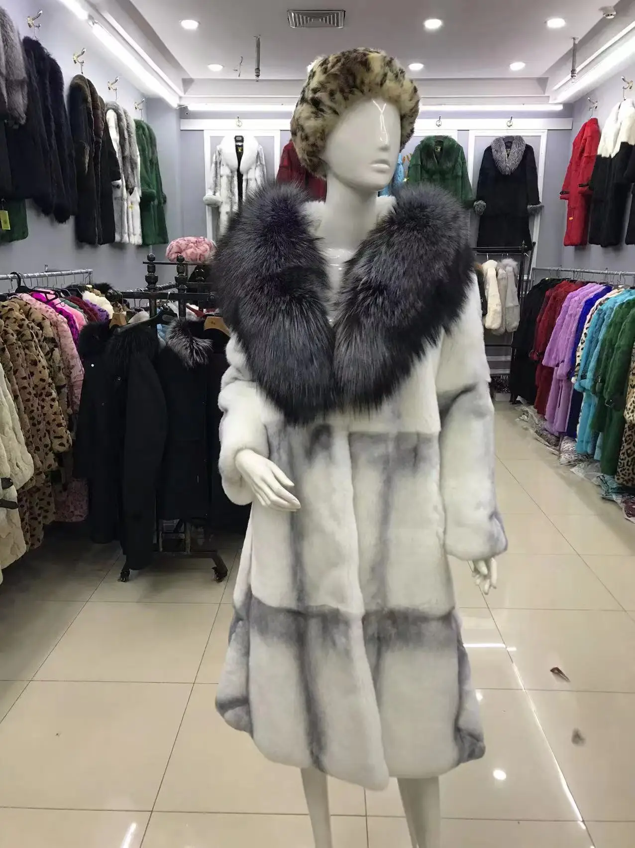 FURTJY Natural Fur Real Fur Coat Lexus Natural Rabbit Fur Coat Woman Fox Fur Collar Thick Warm Overcoat Luxury Outerwear