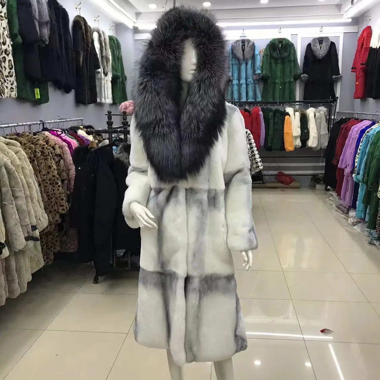 FURTJY Natural Fur Real Fur Coat Lexus Natural Rabbit Fur Coat Woman Fox Fur Collar Thick Warm Overcoat Luxury Outerwear