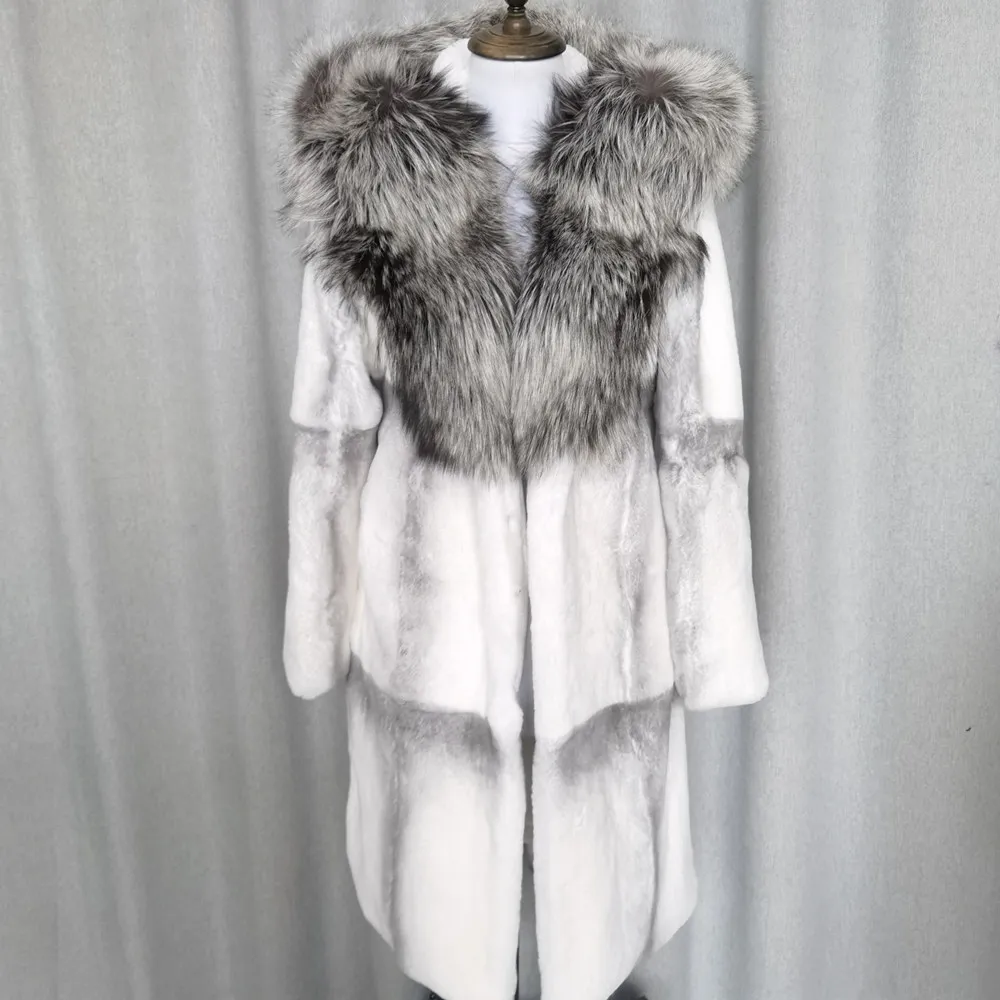 FURTJY Natural Fur Real Fur Coat Lexus Natural Rabbit Fur Coat Woman Fox Fur Collar Thick Warm Overcoat Luxury Outerwear