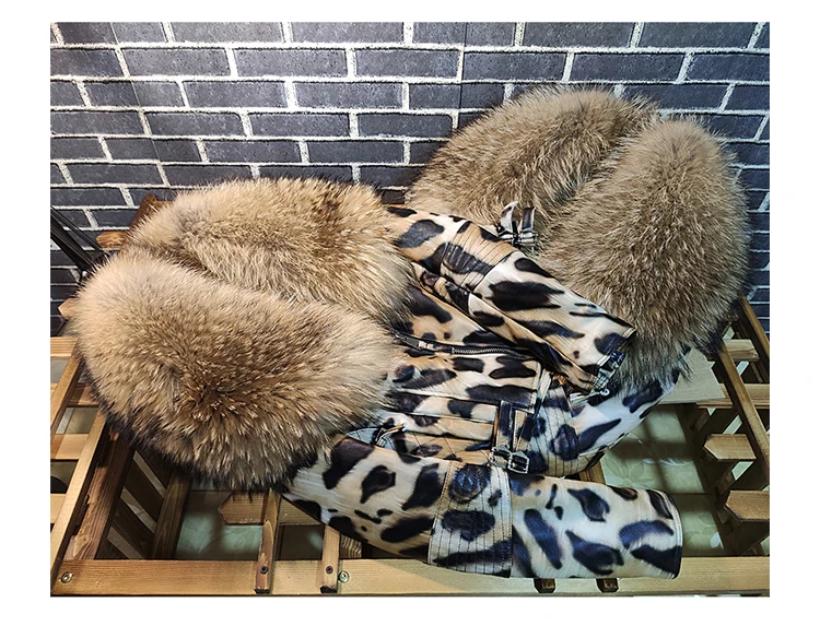 OFTBUY 2025 Luxury Winter Women Genuine Leather Short Brand Women Sheepskin Leopard Print Motorcycle Jacket Big Fur Collar Slim