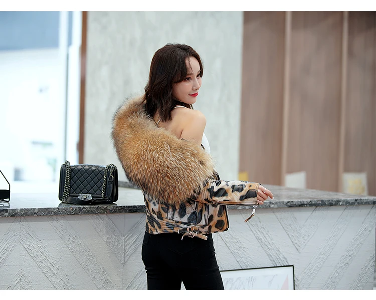 OFTBUY 2025 Luxury Winter Women Genuine Leather Short Brand Women Sheepskin Leopard Print Motorcycle Jacket Big Fur Collar Slim