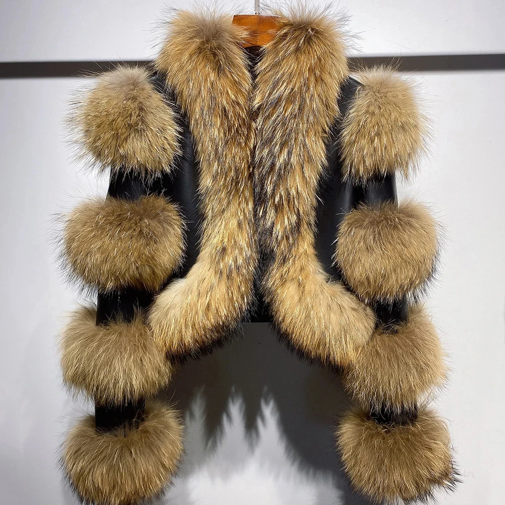 QUEENTINA Real Fur Coat New Outwears Alligator Women's Fashion Luxury Jacket Alligator Clothing Natural Fox Fur 2024