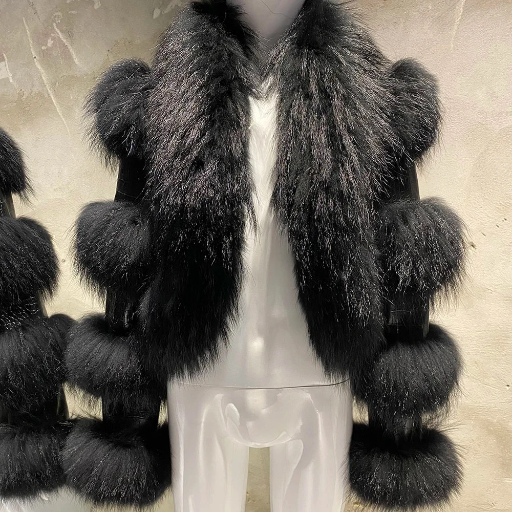 QUEENTINA Real Fur Coat New Outwears Alligator Women's Fashion Luxury Jacket Alligator Clothing Natural Fox Fur 2024