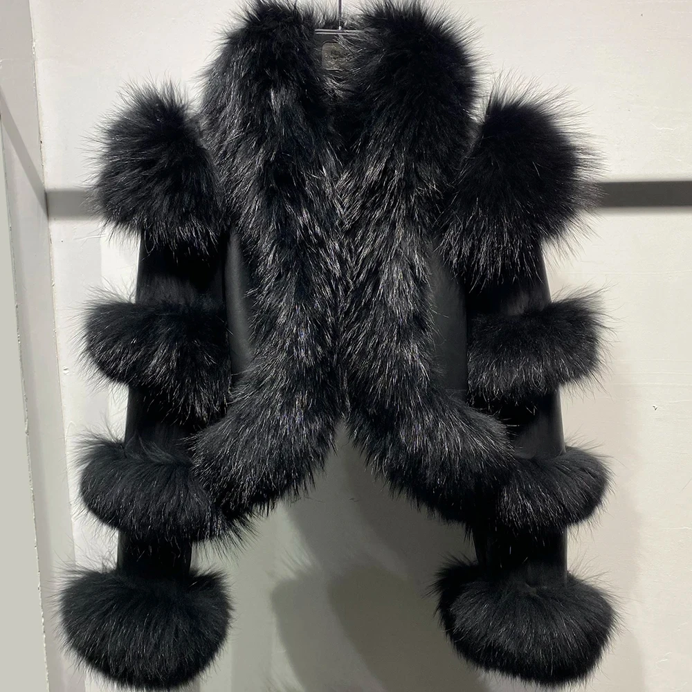 QUEENTINA Real Fur Coat New Outwears Alligator Women's Fashion Luxury Jacket Alligator Clothing Natural Fox Fur 2024