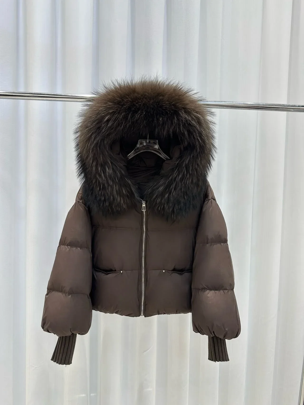 OFTBUY Women Hooded Real Rccoon Fur Duck Down Parkas Fashion Zipper Pocket Thick Short Puffer Coat Jacket with Fur for Female