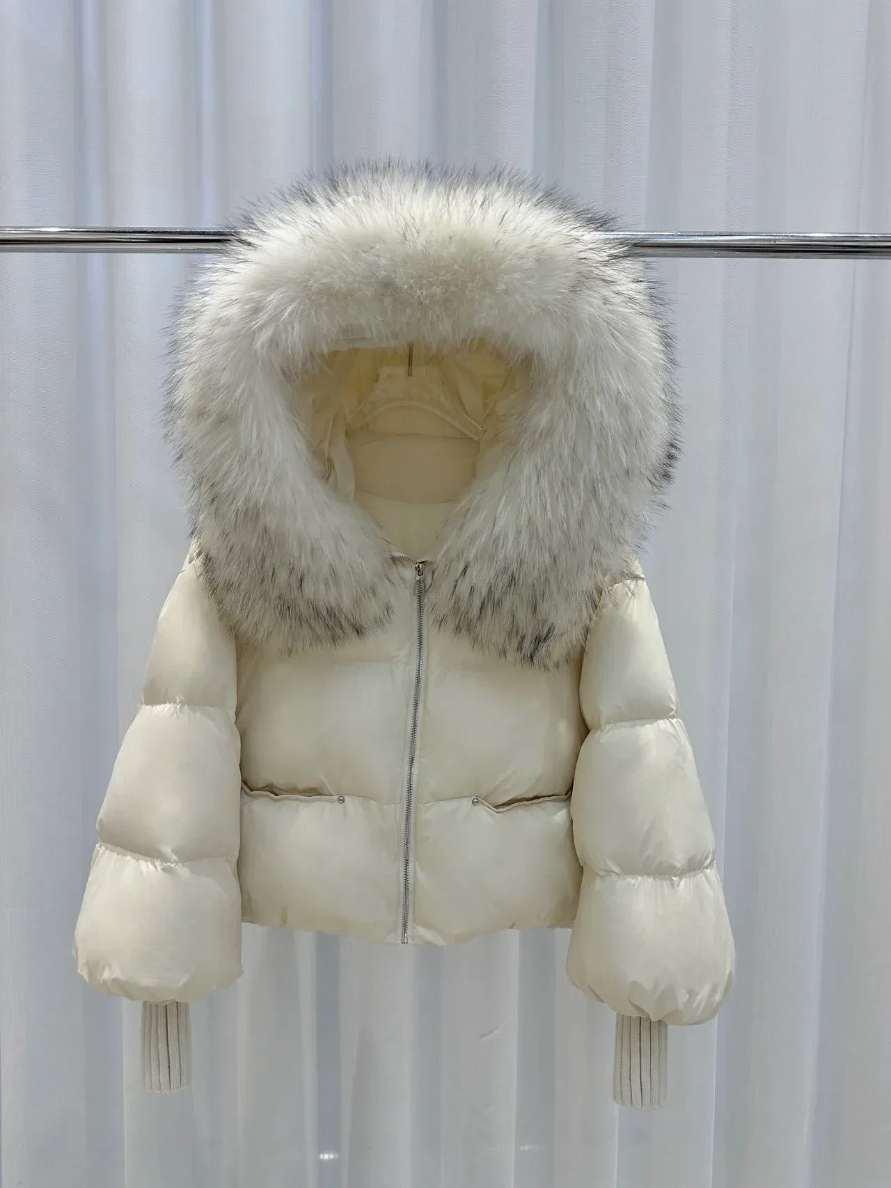 OFTBUY Women Hooded Real Rccoon Fur Duck Down Parkas Fashion Zipper Pocket Thick Short Puffer Coat Jacket with Fur for Female