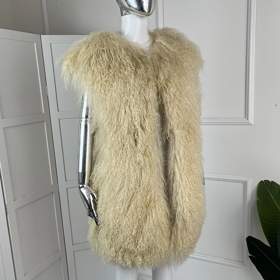 Women's Lamb Fur Vest Real Sheepskin Vest Mongolia Sheep Fur Vests Female Winter Clothing Fashion New Arrivals