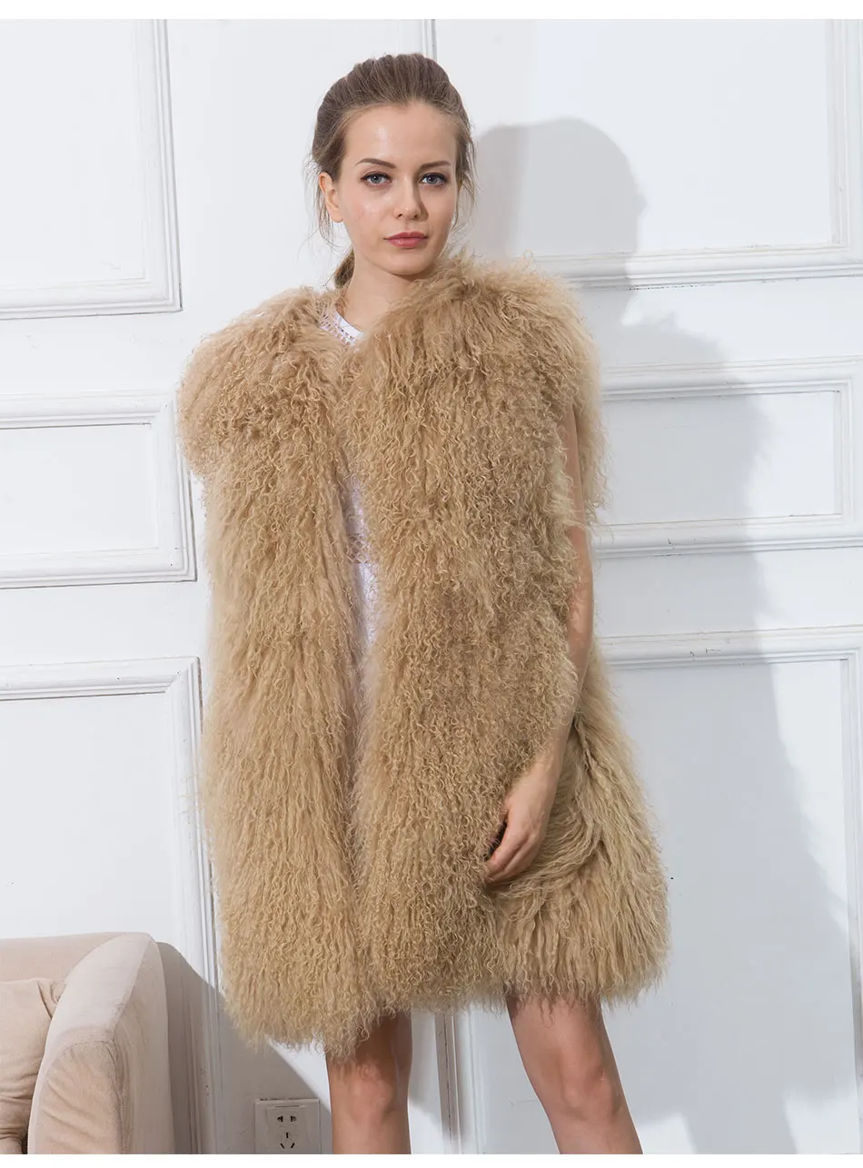 Women's Lamb Fur Vest Real Sheepskin Vest Mongolia Sheep Fur Vests Female Winter Clothing Fashion New Arrivals