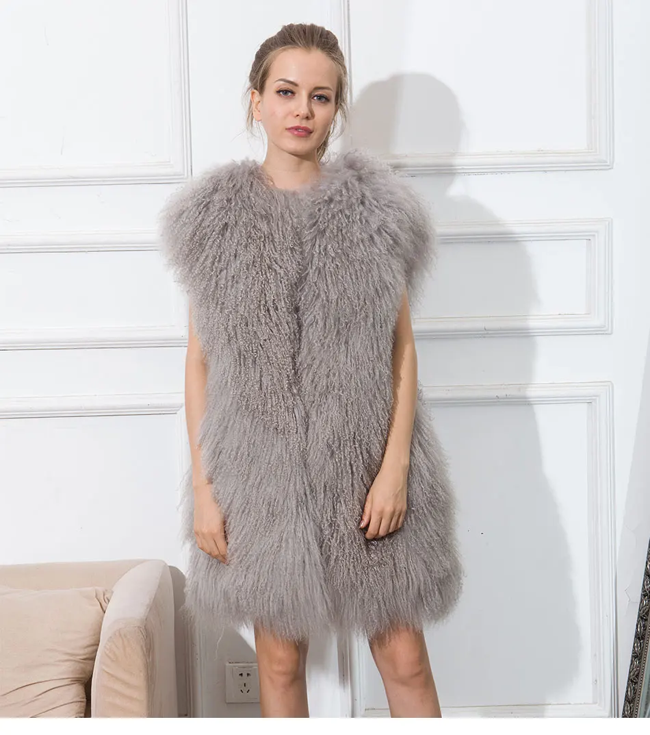 Women's Lamb Fur Vest Real Sheepskin Vest Mongolia Sheep Fur Vests Female Winter Clothing Fashion New Arrivals