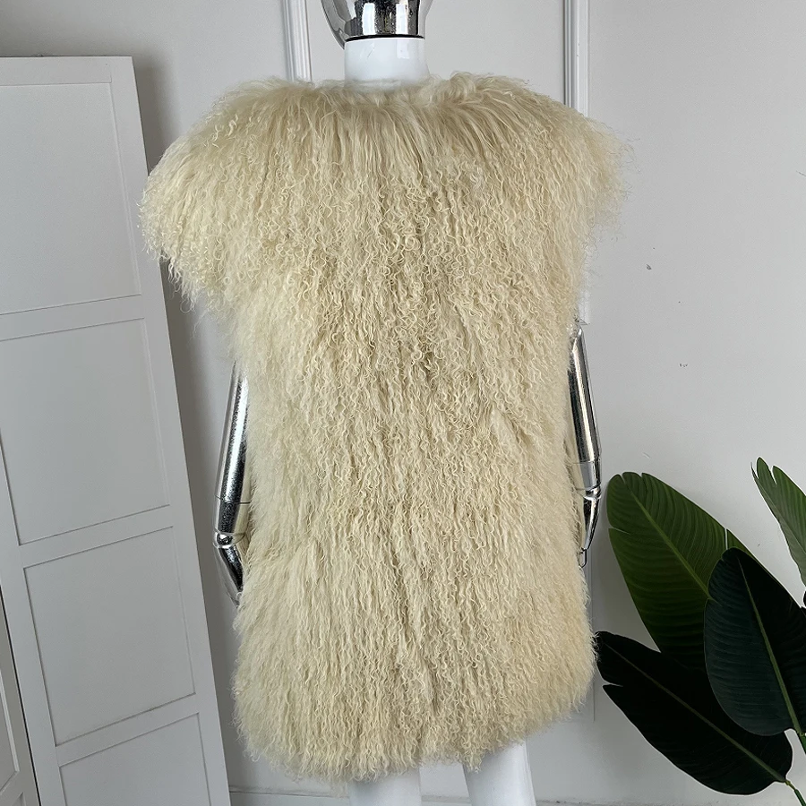 Women's Lamb Fur Vest Real Sheepskin Vest Mongolia Sheep Fur Vests Female Winter Clothing Fashion New Arrivals