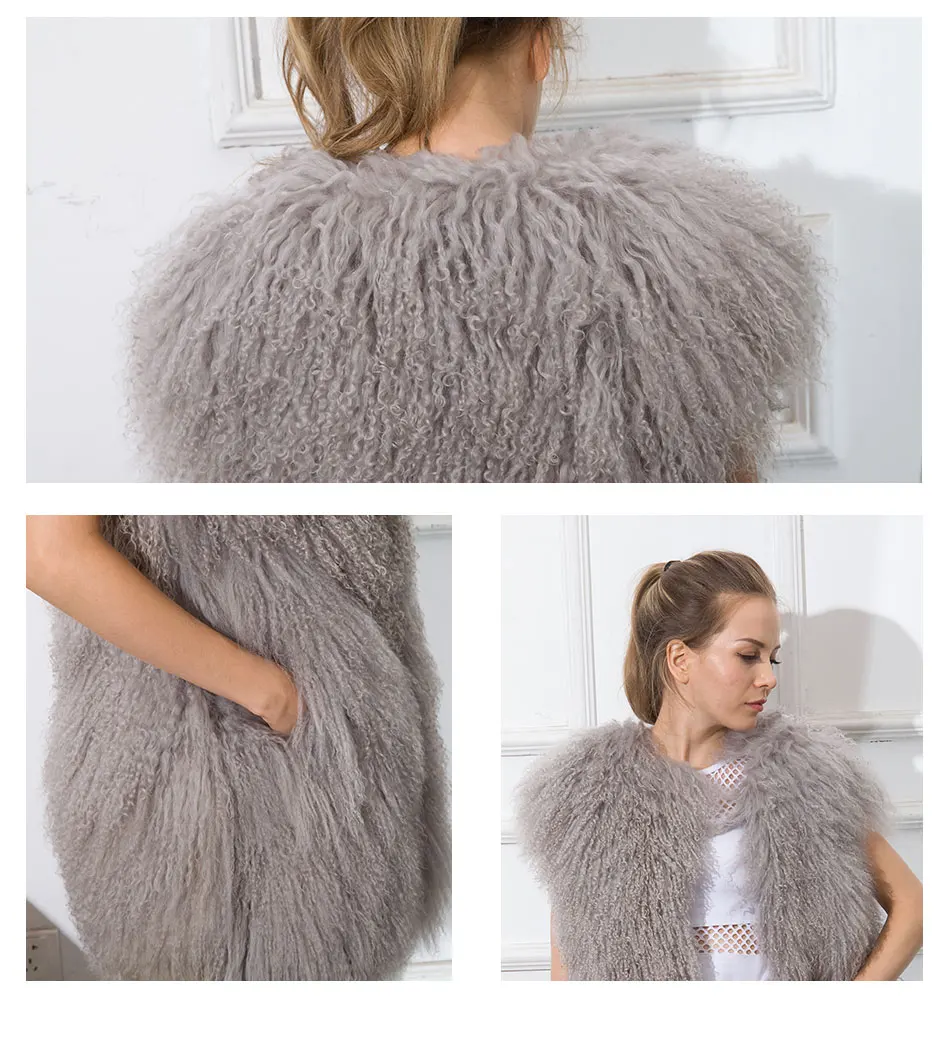 Women's Lamb Fur Vest Real Sheepskin Vest Mongolia Sheep Fur Vests Female Winter Clothing Fashion New Arrivals