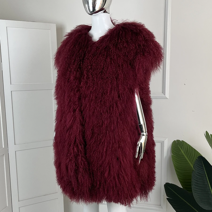 Women's Lamb Fur Vest Real Sheepskin Vest Mongolia Sheep Fur Vests Female Winter Clothing Fashion New Arrivals