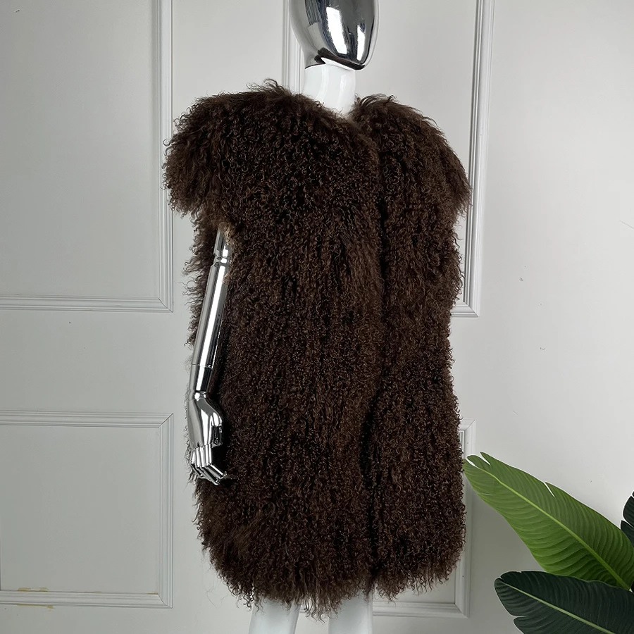Women's Lamb Fur Vest Real Sheepskin Vest Mongolia Sheep Fur Vests Female Winter Clothing Fashion New Arrivals