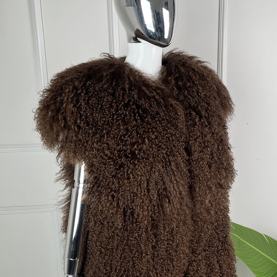 Women's Lamb Fur Vest Real Sheepskin Vest Mongolia Sheep Fur Vests Female Winter Clothing Fashion New Arrivals