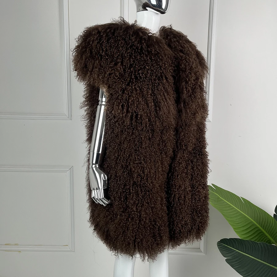 Women's Lamb Fur Vest Real Sheepskin Vest Mongolia Sheep Fur Vests Female Winter Clothing Fashion New Arrivals