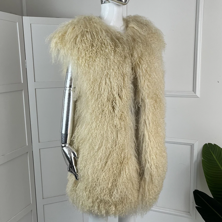 Women's Lamb Fur Vest Real Sheepskin Vest Mongolia Sheep Fur Vests Female Winter Clothing Fashion New Arrivals