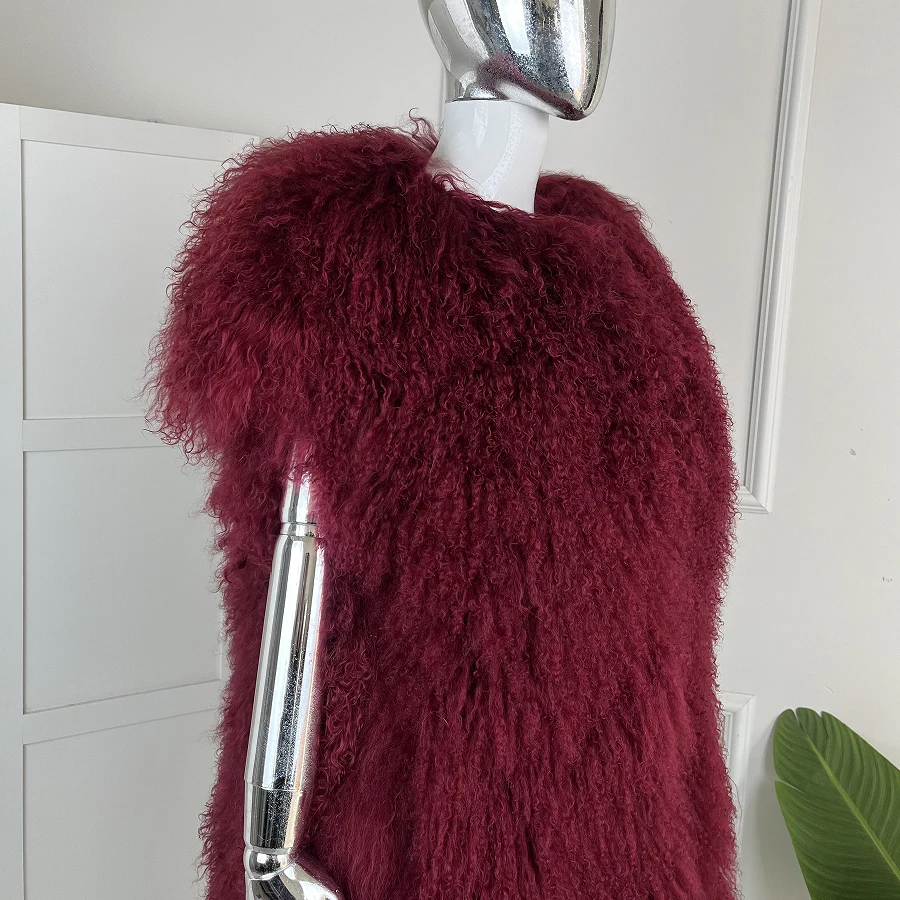 Women's Lamb Fur Vest Real Sheepskin Vest Mongolia Sheep Fur Vests Female Winter Clothing Fashion New Arrivals