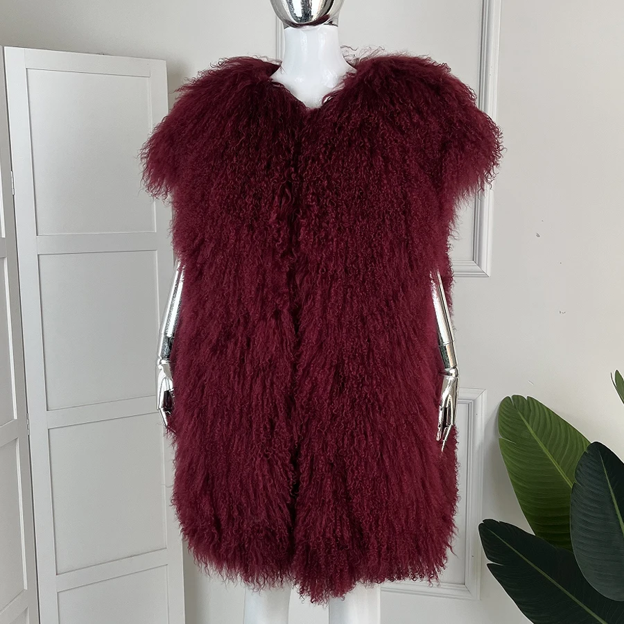 Women's Lamb Fur Vest Real Sheepskin Vest Mongolia Sheep Fur Vests Female Winter Clothing Fashion New Arrivals
