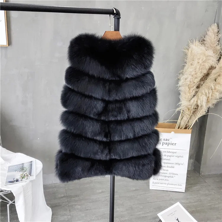 Women Natural Real Fox Fur Vest Autumn Winter Ladies 6 Strips Gilet Sleeveless Genuine Fur Coat Female Real Fur Vest Waistcoat