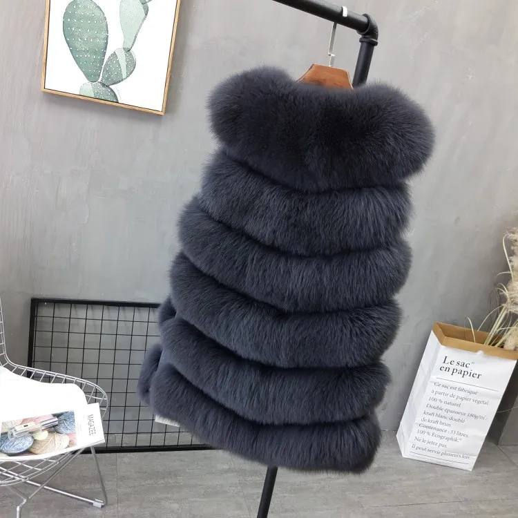 Women Natural Real Fox Fur Vest Autumn Winter Ladies 6 Strips Gilet Sleeveless Genuine Fur Coat Female Real Fur Vest Waistcoat