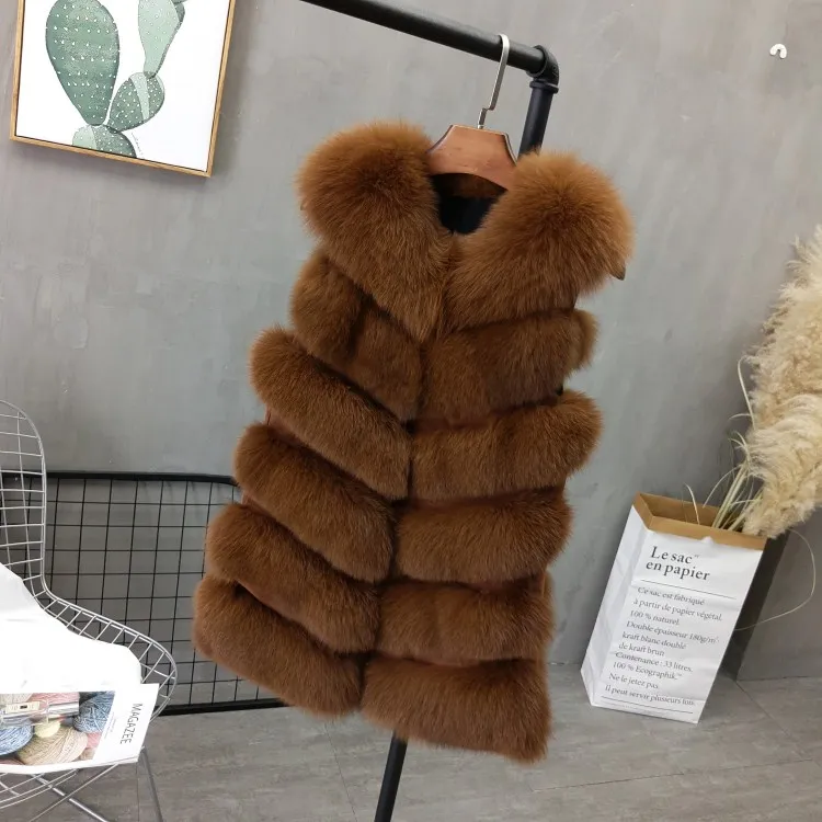 Women Natural Real Fox Fur Vest Autumn Winter Ladies 6 Strips Gilet Sleeveless Genuine Fur Coat Female Real Fur Vest Waistcoat