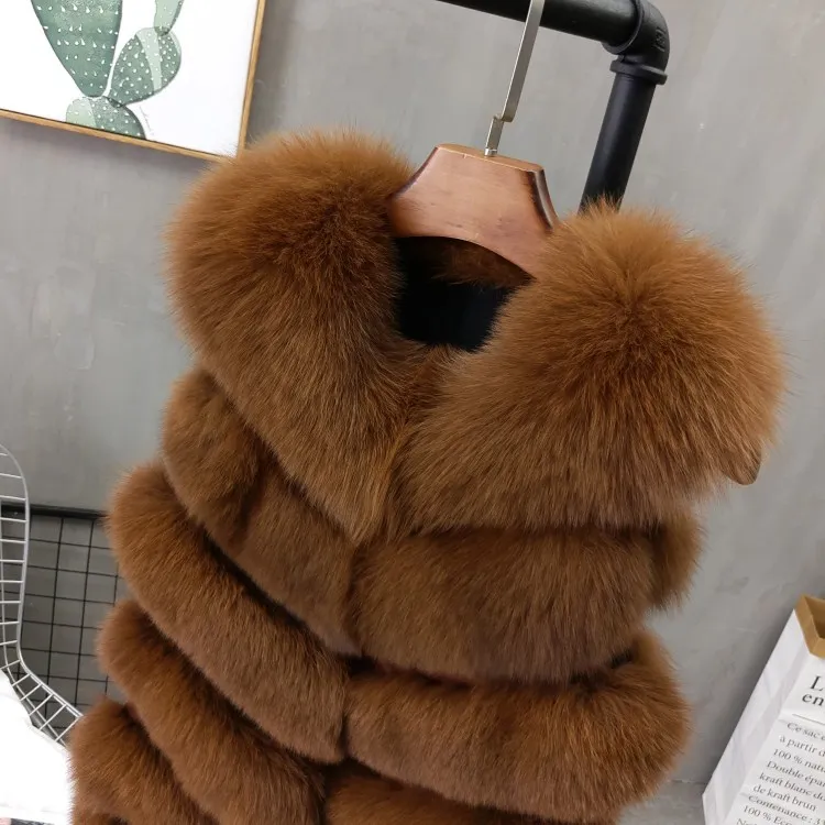 Women Natural Real Fox Fur Vest Autumn Winter Ladies 6 Strips Gilet Sleeveless Genuine Fur Coat Female Real Fur Vest Waistcoat