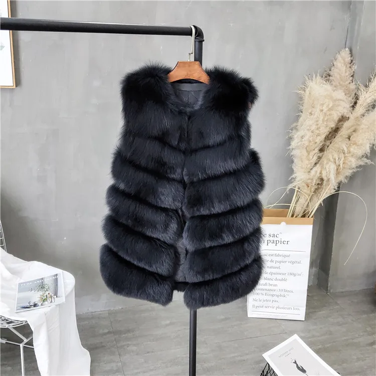 Women Natural Real Fox Fur Vest Autumn Winter Ladies 6 Strips Gilet Sleeveless Genuine Fur Coat Female Real Fur Vest Waistcoat