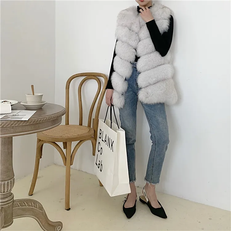 Women Natural Real Fox Fur Vest Autumn Winter Ladies 6 Strips Gilet Sleeveless Genuine Fur Coat Female Real Fur Vest Waistcoat