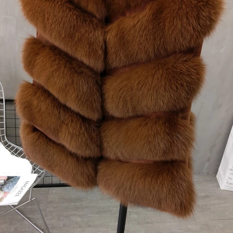Women Natural Real Fox Fur Vest Autumn Winter Ladies 6 Strips Gilet Sleeveless Genuine Fur Coat Female Real Fur Vest Waistcoat