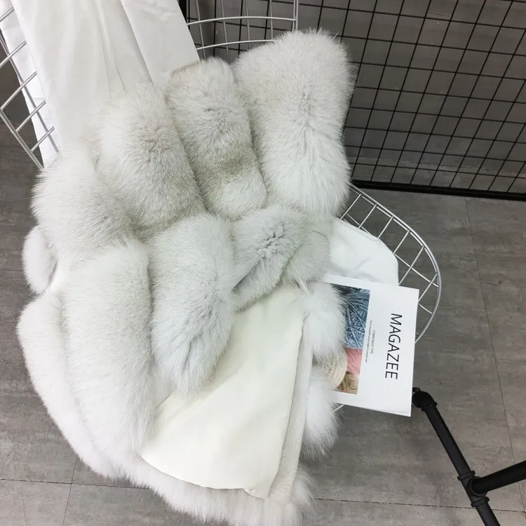 Women Natural Real Fox Fur Vest Autumn Winter Ladies 6 Strips Gilet Sleeveless Genuine Fur Coat Female Real Fur Vest Waistcoat