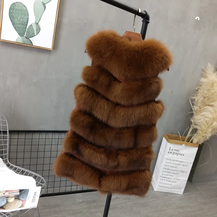 Women Natural Real Fox Fur Vest Autumn Winter Ladies 6 Strips Gilet Sleeveless Genuine Fur Coat Female Real Fur Vest Waistcoat