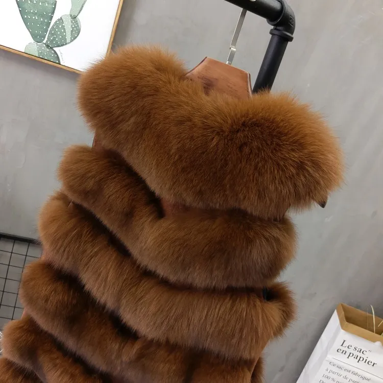 Women Natural Real Fox Fur Vest Autumn Winter Ladies 6 Strips Gilet Sleeveless Genuine Fur Coat Female Real Fur Vest Waistcoat