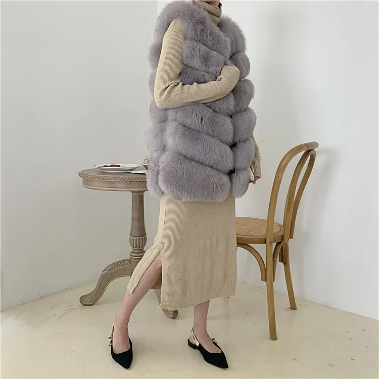 Women Natural Real Fox Fur Vest Autumn Winter Ladies 6 Strips Gilet Sleeveless Genuine Fur Coat Female Real Fur Vest Waistcoat