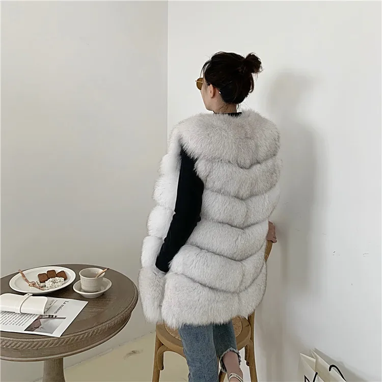 Women Natural Real Fox Fur Vest Autumn Winter Ladies 6 Strips Gilet Sleeveless Genuine Fur Coat Female Real Fur Vest Waistcoat