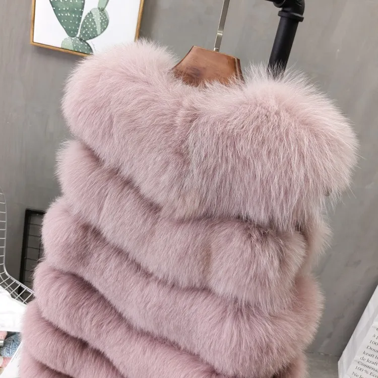 Women Natural Real Fox Fur Vest Autumn Winter Ladies 6 Strips Gilet Sleeveless Genuine Fur Coat Female Real Fur Vest Waistcoat