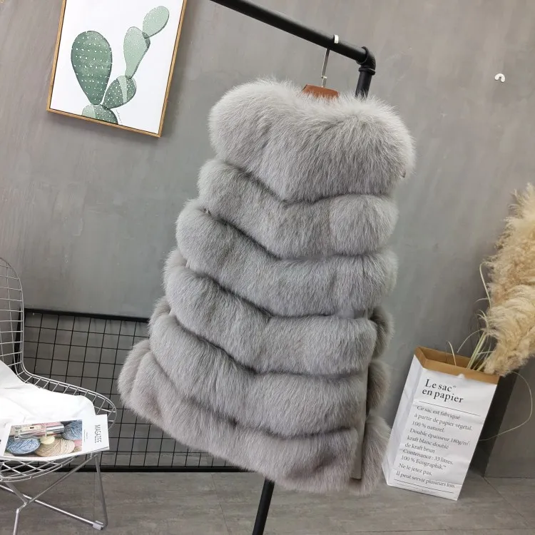 Women Natural Real Fox Fur Vest Autumn Winter Ladies 6 Strips Gilet Sleeveless Genuine Fur Coat Female Real Fur Vest Waistcoat