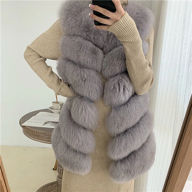 Women Natural Real Fox Fur Vest Autumn Winter Ladies 6 Strips Gilet Sleeveless Genuine Fur Coat Female Real Fur Vest Waistcoat