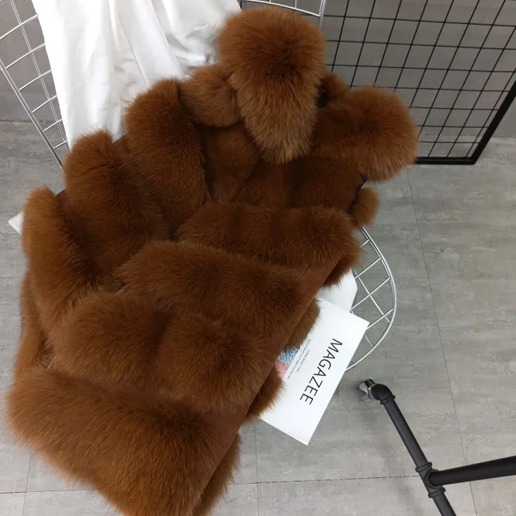 Women Natural Real Fox Fur Vest Autumn Winter Ladies 6 Strips Gilet Sleeveless Genuine Fur Coat Female Real Fur Vest Waistcoat