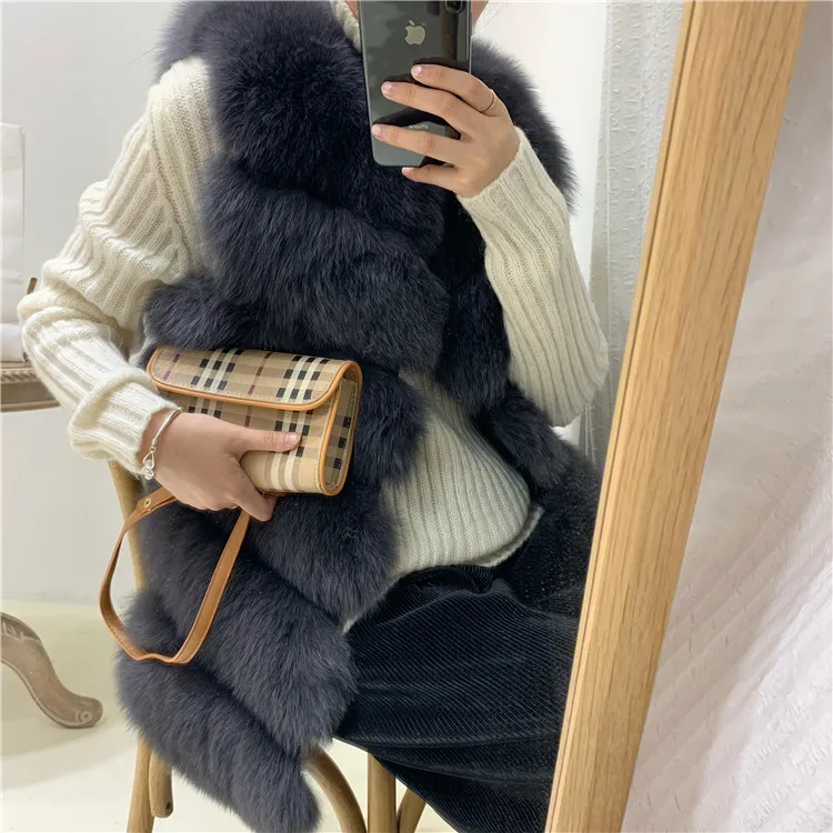 Women Natural Real Fox Fur Vest Autumn Winter Ladies 6 Strips Gilet Sleeveless Genuine Fur Coat Female Real Fur Vest Waistcoat